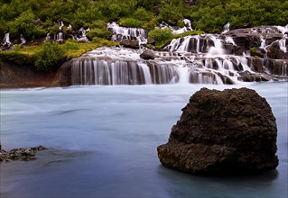 Waterfall at Hraunfossar in Iceland