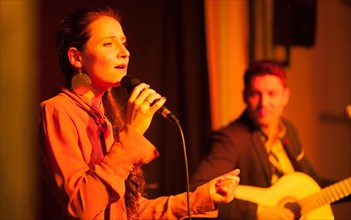 Singer Stephanie Neigel at a concert in the culture room of the Rommelmuehle