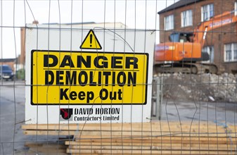 Sign Danger Demolition Keep Out on fence