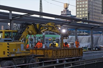 Construction site at Dortmund Central Station with the Dortmunder U and the Harenberg City Center