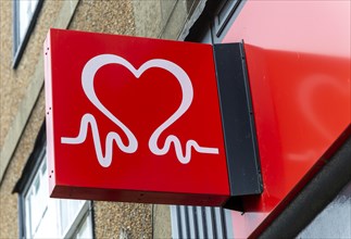 Sign logo for British Heart Foundation charity shop