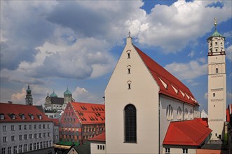 Moritz Church in Augsburg with the Weavers House and the Town Hall in the background