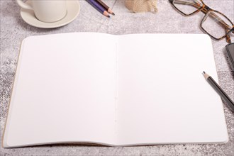 Top view of a notebook with blank pages