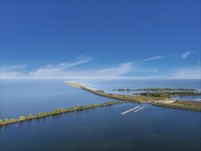 Aerial view with the Markerwaarddijk between Markermeer and IJsselmeer