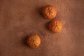 Top view of tangerines on orange background
