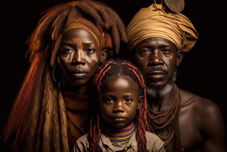 Family portrait from the Bayaka tribe in the Central African Republic. Ai generated art