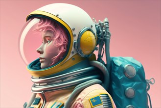 Pink Blue Astronaut Vintage Clothing Cool Studio Fun Space Woman Space Man. Ai generated art
