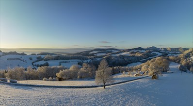 Panorama over snow-covered Jura mountains