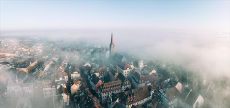 Swathes of fog drift over the old town of Radolfzell on Lake Constance
