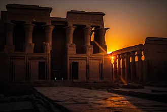 Sunset at the temples of edfu in Egypt. Ai generated art