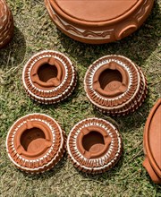 Traditional clay pottery for sale at the market