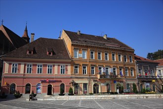 Late medieval town houses in the old town on Piata Sfatului Square of Brasov