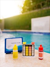 PH tester for pool maintenance. Water test kit for swimming pools