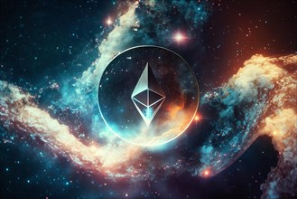 Ethereum digital currency in space. Ai generated art