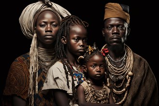 Family portrait from the Bayaka tribe in the Central African Republic. Ai generated art