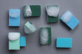 Many cleaning sponges with foam