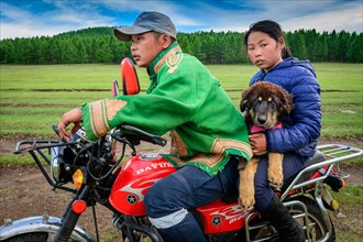 Children finally find their baby dog. Bulgan Province