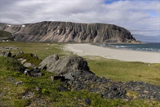 Mountains and beach near Kongsfjord