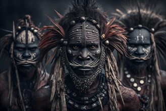Portrait of Asaro Mudmen tribe in Papua New Guinea. Ai generated art
