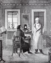 Johann Wolfgang von Goethe dictates to his secretary in his study