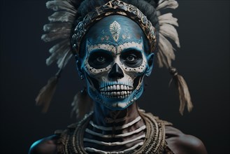 Portrait of Dancing Skeleton woman from Simbu tribe in Papua New Guinea. Ai generated art