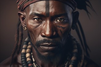 Portrait of man from Himba herder tribe in Namibia. Ai generated art
