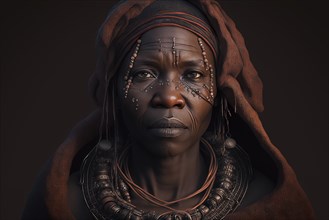 Portrait of woman from Himba herder tribe in Namibia. Ai generated art