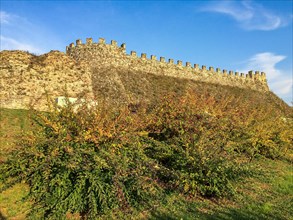 Medieval wall with battlements of fortification historical castle Castello Rocca di Lonato from the Middle Ages