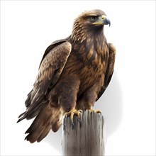 Portrait of an brown Eagle who sits on a pole
