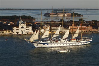 View of the cruise ship Star Clippers from the Campanile
