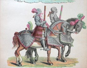 Knights on horseback marching to the tournament