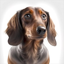Portrait of a dachshund in front of a white background. AI generated Art