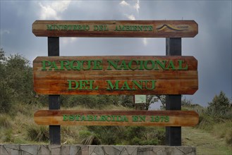 Signpost at the entrance of the Manu National Park