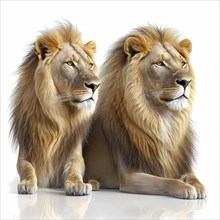 Lions in front of white background