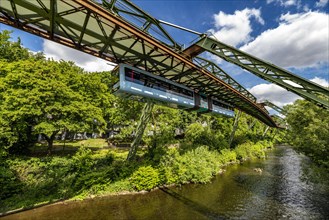 The Wuppertal suspension railway over the river Wupper