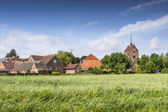 Typical village with red brick houses in East Frisia