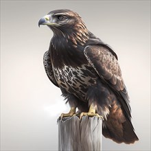 Portrait of an buzzard who sits on a pole