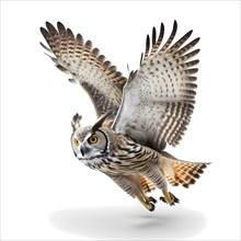 A eagle owl is flying