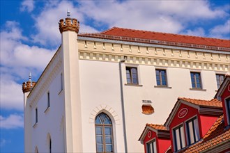 Roof structures and New Town Hall on the New Market in the historic town centre of Waren an der Mueritz