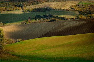 Beautiful landscape of plowed Moravian fields in the autumn time. Czech republic
