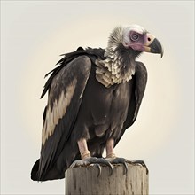 Portrait of an white headed vulture who sits on a pole