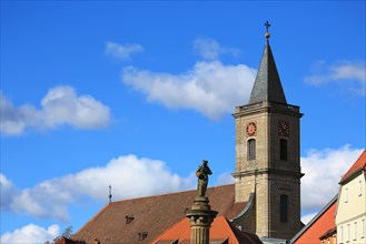The historic old town of Bad Neustadt an der Saale with a view of the parish church of the Assumption of the Virgin Mary. Bad Neustadt an der Saale