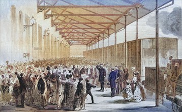 Reception of the crown prince of Prussia on the Berlin Anhalter Bahnhof train station in Leipzig on 26 July 1870
