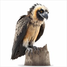 Portrait of an bearded vulture who sits on a pole