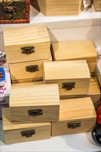 Set of wooden boxes of light brown color