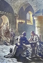 Konradin of Swabia and his friend Frederick of Baden sitting in the dungeon playing chess