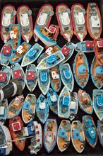 Set of small colorful model boats