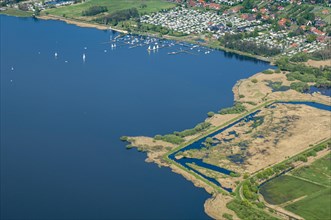 Aerial view of Lake Duemmer with reed zone and sailing harbour