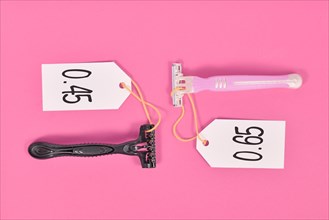 Concept for pink tax showing pink and black razor aimed at specific genders with different price tags