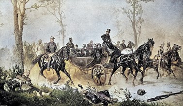 Emperor Napoleon being led to King William by Count Bismarck on the morning after the Battle of Sedan